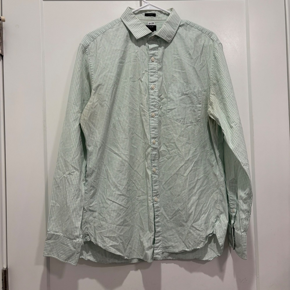 J.Crew Thompson Mens Green Gingham Long Sleeve Button Down Shirt Size L 16-16.5